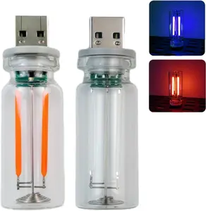 Pack Red Blue Dimmable USB Light, Touch Control Led Night Lights, Small Interior Car Lights, Glass Plug in USB Light Bulbs, LED Ambient Lighting, Cute Mood Lamp for Bedroom Camping