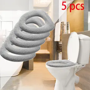5 Pack Thicker Bathroom Toilet Seat Cover Pads- Soft Warmer Toilet Seat Cushion Cover Stretchable Washable Fiber Cloth, Easy Installation Comfortable Toilet Lid Seat Cover
