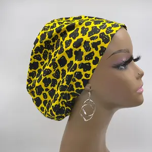Niceroy Surgical SCRUB CAP Yellow black Ankara Europe style nursing caps cotton African print fabric and satin lining option.
