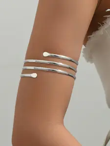 Layered Upper Arm Bracelet, & Silver Color Options, Boho Style Jewelry, Plain Design, Stainless Steel Material, Stackable Bracelet