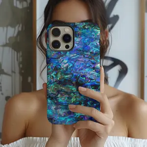 Abalone Shell Print Phone Case, Blue Marine Print Phone Case, Trendy Phone Case for iPhone 16, 15, 14, 13, 12, 11, Samsung S25,Pixel 9 Cover