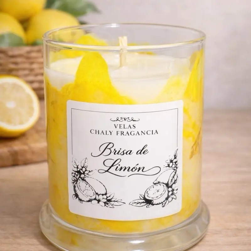 Chaly Fragancia Candle Organic Brisa de Limón 240 g 8.5 oz Lemon Scented Soy Wax Candle for Home Aroma - Foods