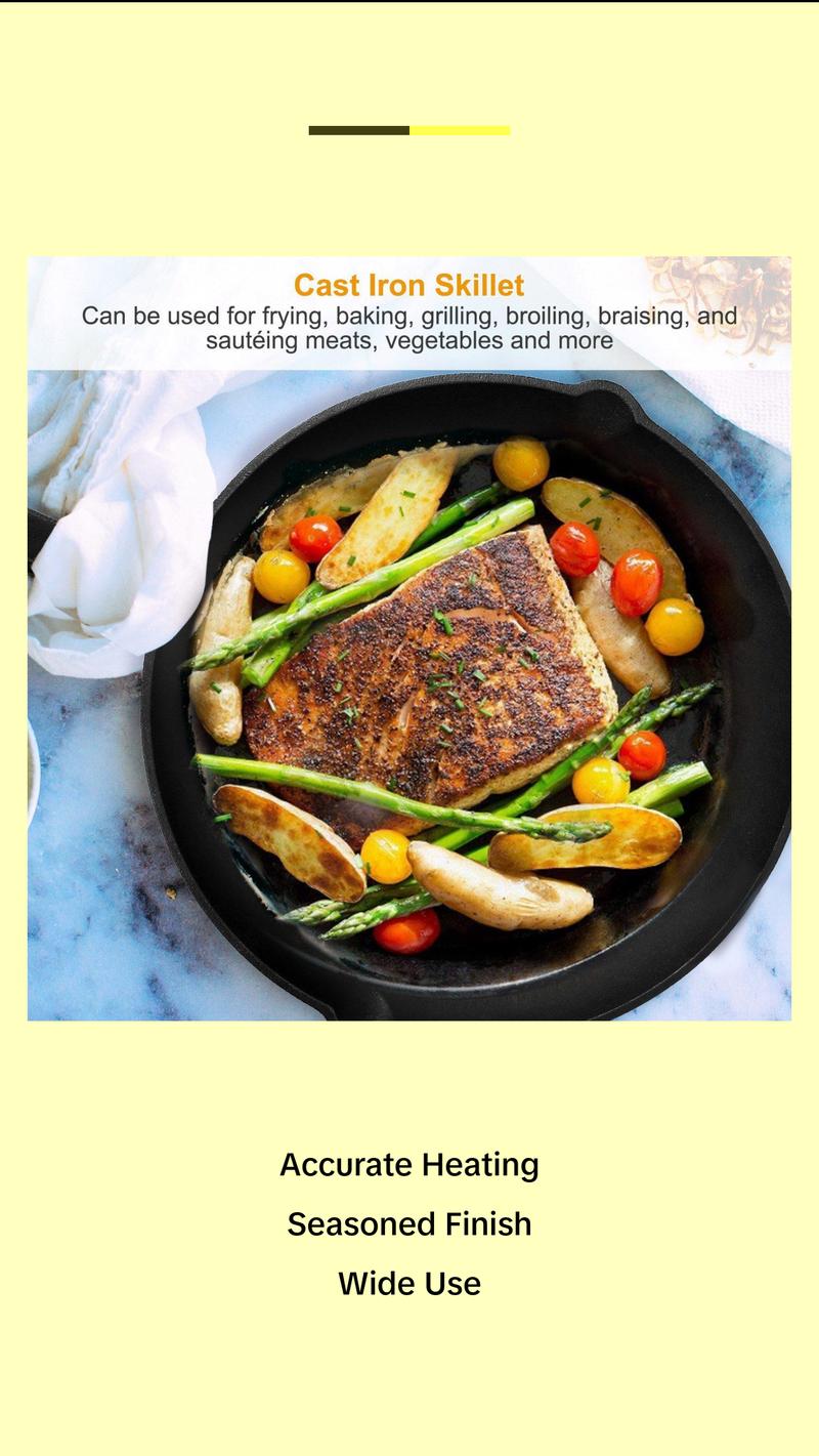 3Pcs Pre-Seasoned Cast Iron Skillet Set 6/8/10in Non-Stick Oven Safe Cookware Heat-Resistant Frying Pan Bake Induction