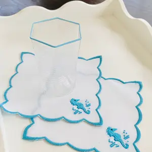 SEAHORSE LINEN COCKTAIL NAPKIN