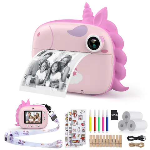 HiMont Kids   , Digital  for Kids with  Paper & 32G TF Card, Selfie Video  with Color Pens & Photo Clips for DIY, Gift for Girls Boys 4-12 Years Old 1080p instant print camera