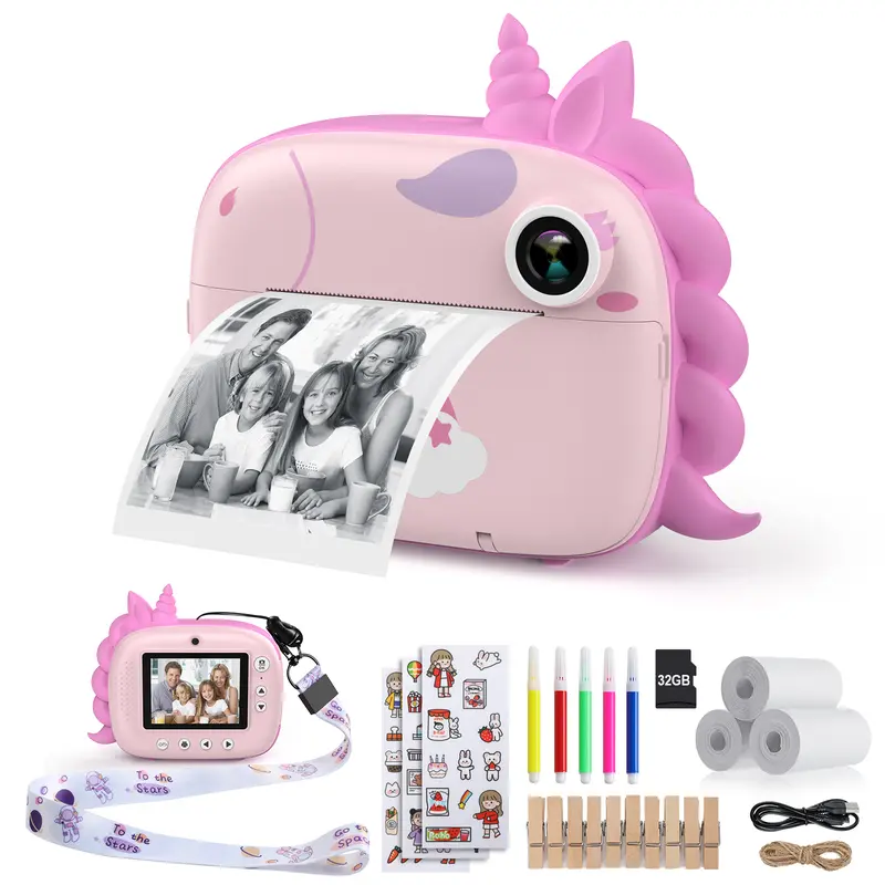 HiMont Kids , Digital for Kids with Paper & 32G TF Card, Selfie Video with Color Pens & Photo Clips for DIY, Gift for Girls Boys 4-12 Years Old 1080p instant print camera