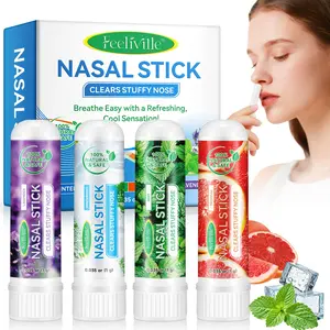 Feeliville NASAL STICK 4 Sticks, Each box comes in 4 flavors, offering more taste options. It refreshes the nasal cavity, is compact and portable, and can be used anytime and anywhere, Healthcare