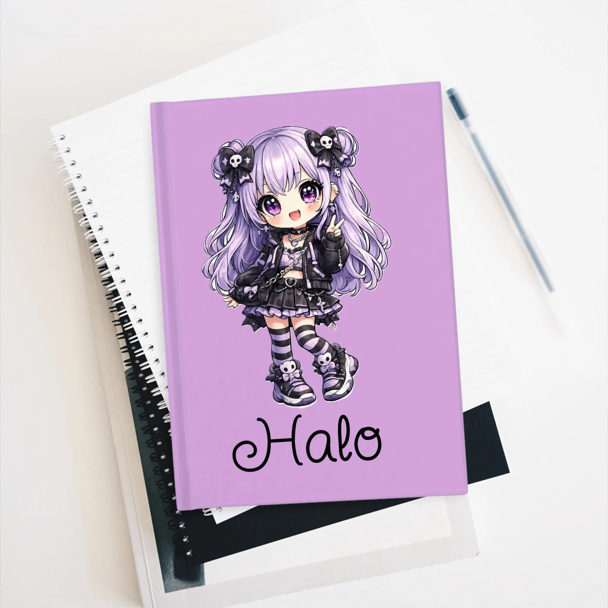 Personalized Purple Hardcover Gothic Anime Notebook, Cute Portable Notebooks for Office Stationery Supplies