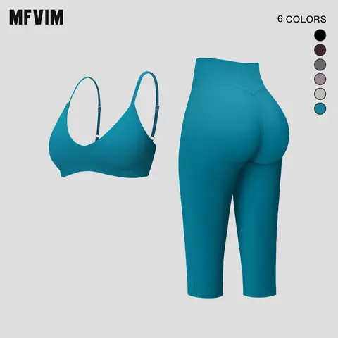 MFVIM Women’s Naked Feel High-Stretch Thin-Strap 2-Piece Fitness Set - Push Up Sportswear, Deep V, Beautiful Back, Tummy Control, Butt Lift, 7/8 Slightly Flared Yoga Wear, Pilates Workout Set, Gym Activewear, Women’s Exercise Apparel