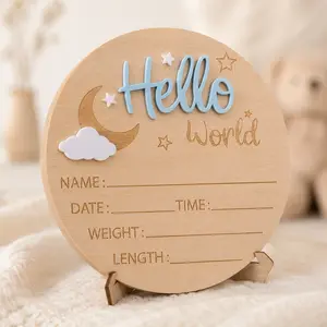 Hello World Baby Announcement Board Wooden Newborn Name Sign Photography Prop Baby Keepsake Unisex Nursery Decor Baby Shower Easter Gift Newborn Arrival Plaque