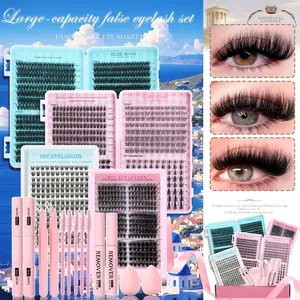 Fairy Lash Clusters Kit Eyelash Extensions Set, Manga Lash Clusters with Bond, Eyelash Fixer, Glue Remover, Tweezers and Eyelash Brush, DIY Spider Individual Lash Clusters for Wispy Volume