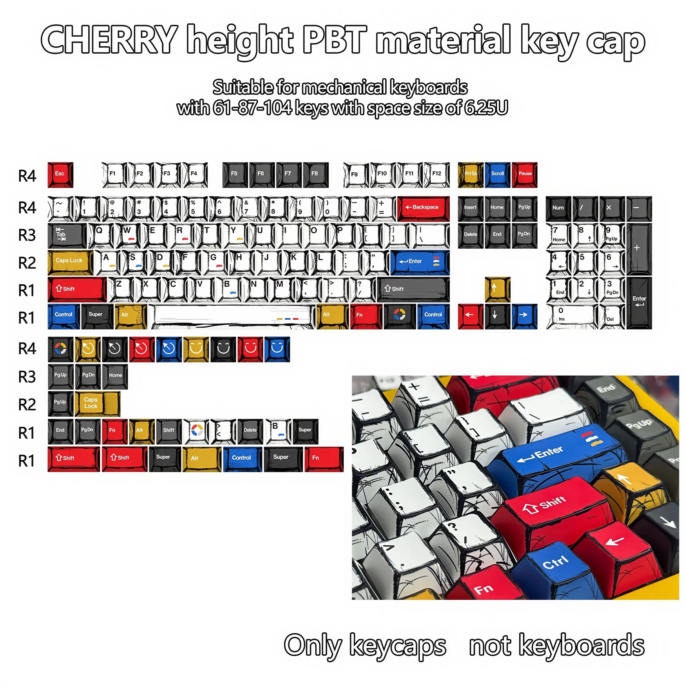 Manga Style Graffiti Style Engraved Keycaps, PBT Five Sided Thermal Sublimation Mechanical Keyboard Keycaps, Keycaps For Mechanical Keyboard