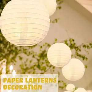 HOODINK 2 PACK 3 Colors Round Solar Lanterns Decorative Hanging Asia Chinese Japanese Paper Lanterns Lamp for Birthday Wedding Halloween Baby Bridal Shower Fall Home Decor Party Decoration White Green Orange