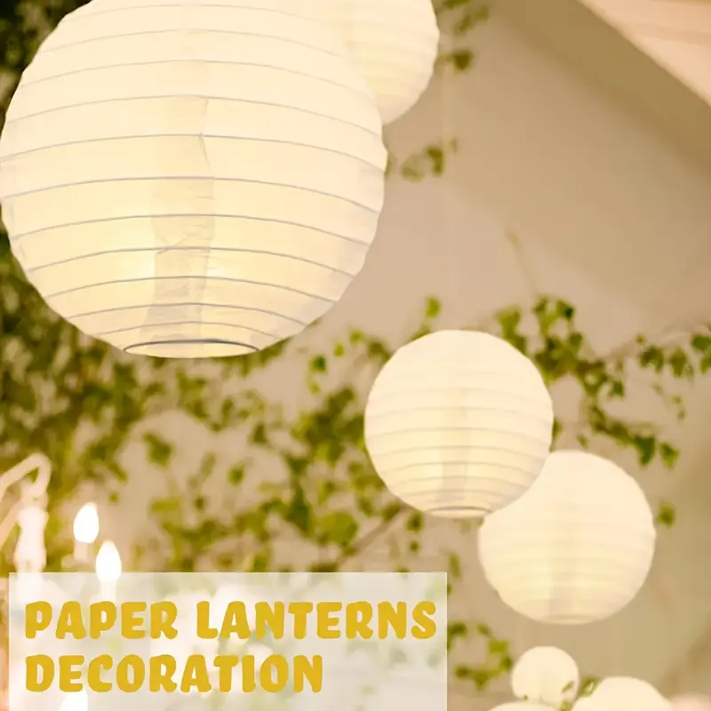 HOODINK 2-Pack Round Solar Powered Paper Lanterns, 3-Color (White, Green, Orange) Asian Decorative Hanging Lamps with Decorative & Festive Touches for Birthday, Home & Party Decor (Versatile Use)