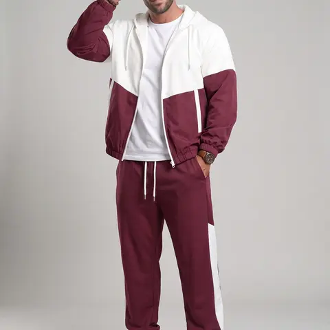 KZZ Men's Modern 2-Piece Colorblock French Terry Sweatsuit Set - Adjustable Zip-Up Hoodie, Long Sleeve Track Pants, Soft Fabric Workout Set & Sports Outerwear (Men's Hoodies, Matched Hoodie+Pants)