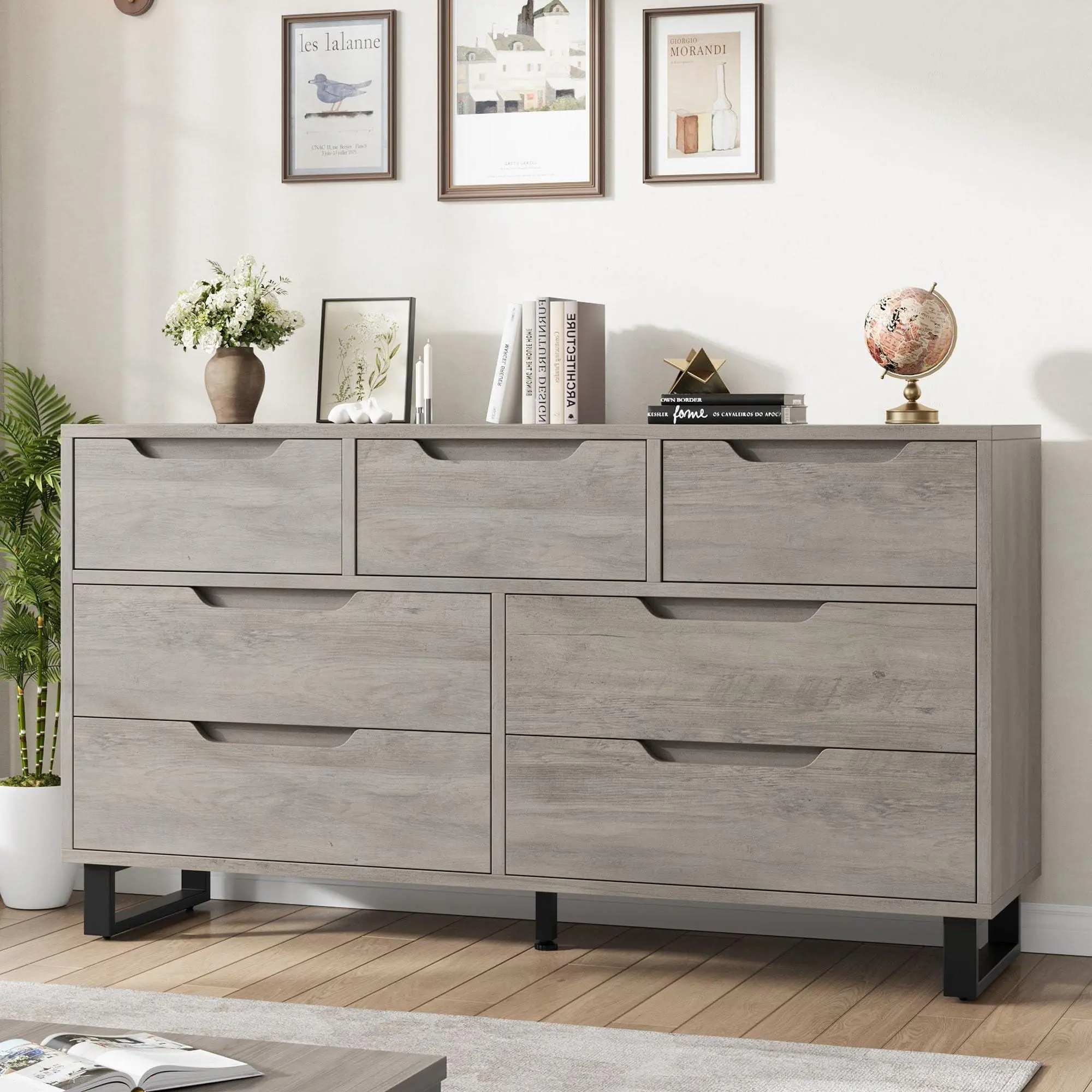 GAOMON 7 Dresser for Bedroom, 55" Wide Dresser Drawer with Storage | dresser for bedroom, freestanding vertical drawer with storage, wooden closet chest drawer dresser for bedroom living room