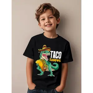 Tacosaurus Taco Dinosaur T rex Funny Cinco de Mayo Novelty Awesome Graphic Kid T-Shirt Popular Kid T Shirts Streetwear Tops Tees for Kid