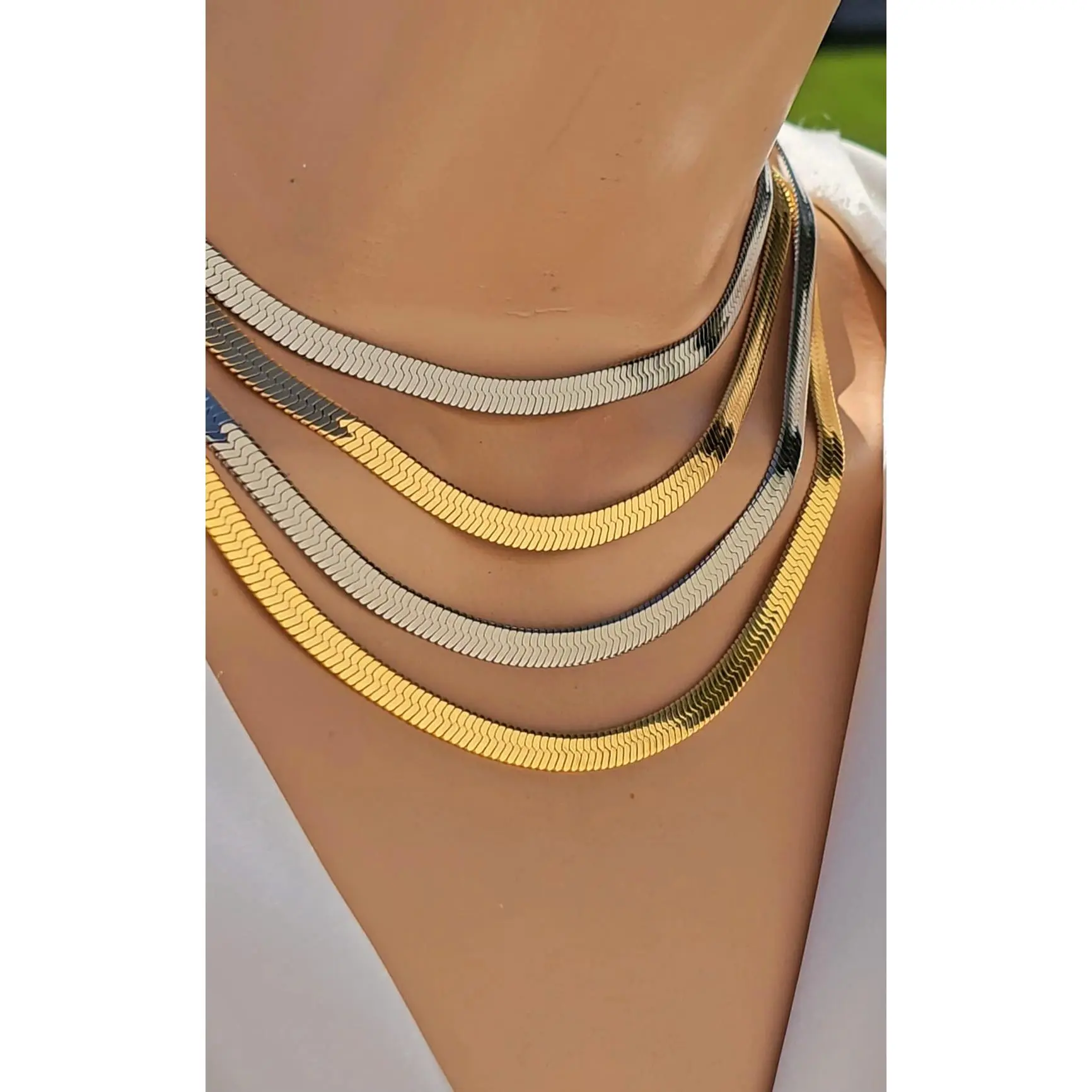 Stainless steel herringbone chain necklace