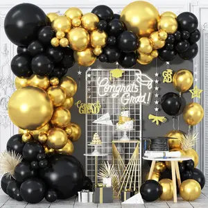 119pcs Latex Balloons in Black And Golden (5In, 10In, 18In) for New Year, Weddings, Valentine'S Day Decoration Set Suitable for Weddings, Birthdays, Graduations, Anniversaries, Carnivals, New Year, Home, Room Backgrounds, Decor, Christmas