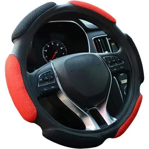 Auto Steering Wheel Cover Soft Hand Pad Cushion Slip- Universal Fit 15'' / 38 cm (Black&red)