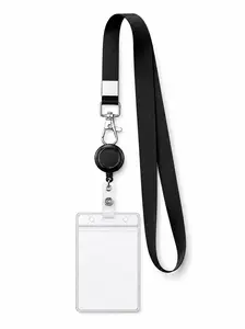 Retractable ID Badge Holder with Lanyard, Black Neck Strap with Clear Card Holder & Metal Clip for Work, School, Nurses, Office, Events