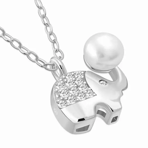 My Daily Styles Adorable 925 Sterling Silver Small Elephant CZ and Simulated Pearl Pendant Necklace - 18" Silver Chain, for Adults, Jewelry Accessory