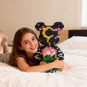Holland Graffiti Lucky Bear 3D Animal Shape Puzzle Building Block Ornament, Room Decoration, High-Difficulty Interlocking Craft Kit for Adults