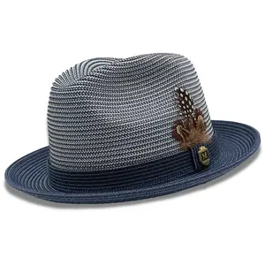 Navy Two-Tone Stingy Brim Fedora Hat with Braided Band