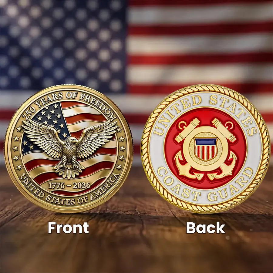 America 250th Anniversary Army Commemorative Coin, U.S. Coast Guard Military Challenge Coin 1776-2026 for Patriotism, American Eagle, Gift for Veterians, History Lovers
