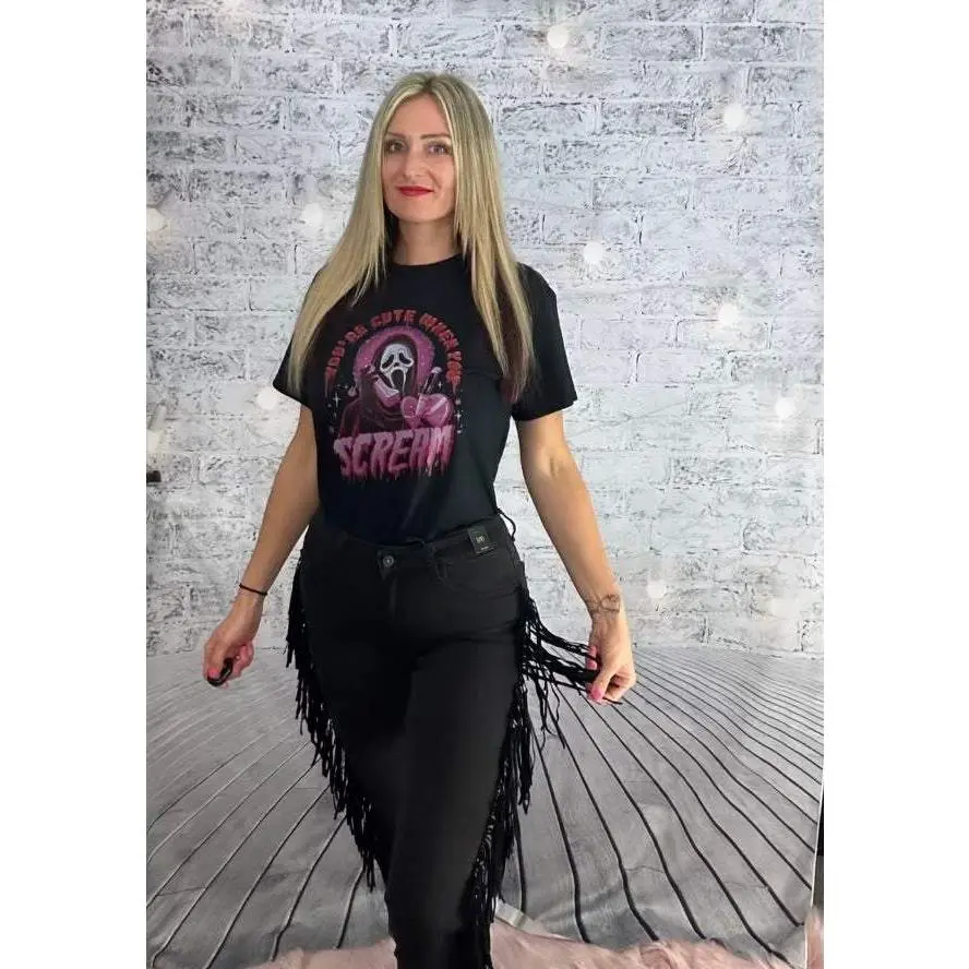 Lucky & Blessed Black Jeans With Fringe Detail On Sides