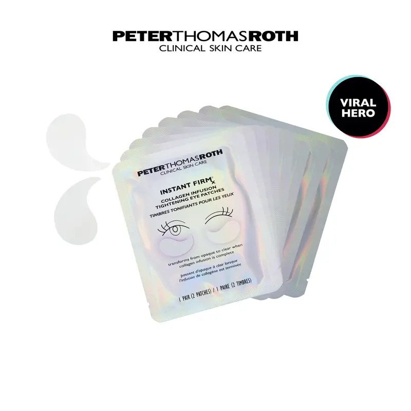 Peter Thomas Roth Instant FIRMx Collagen Infusion Tightening Eye Patches (8 Pairs), Color Changing Collagen Mask, Hydrating Gel Patches with Niacinamide & Hyaluronic Acid, Brightening, Serum
