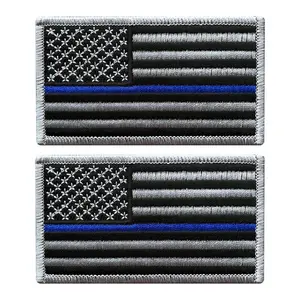 USA Flag Subdued Thin Blue Line Police Tactical Patch [2PC Bundle-3.5 X 2.0-Hook-BP7]