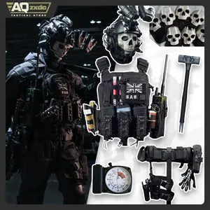 AQzxdc Airsoft Cod 19 Night Raid Ghost Cosplay Full Set of Equipment Ghost Tactical Mask Tactical Vest & Hemlet Set for Halloween Cosplay Party Full Set of Ghost Suits, Masks, Cosplay Props Patellaband Tactical Accessories Womenswear Clothes Costumes