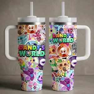 Dandy's World 40oz Stainless Steel Insulated Tumbler with Handle & Straw, Dandy's World Fan Gift, Funny Cute Tumbler