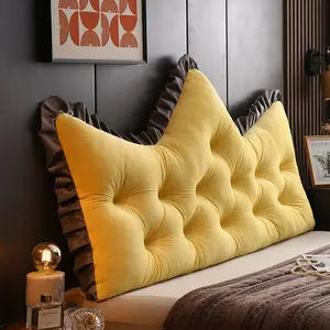 Princess Style Bedside Cushion Student Dormitory Pillow Soft Bag Fixed Strap Suitable for Home Travel School Backrest Yellow Velvet