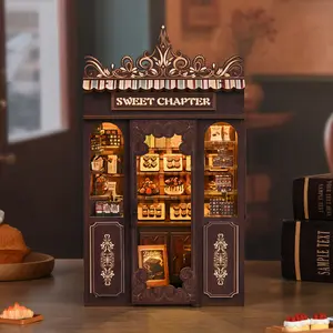 Book Nook Kit, 3D Wooden Jigsaw Puzzle, DIY Desktop Toy Decoration, House Bookend Set, Luxury Bookshelf Model Gift for Adults & Teens