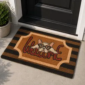 Simply Home Pet-Themed Welcome Mat 16x24 Inch – Brown & Beige Non-Slip Decorative Doormat for Indoor & Outdoor Entryway Use