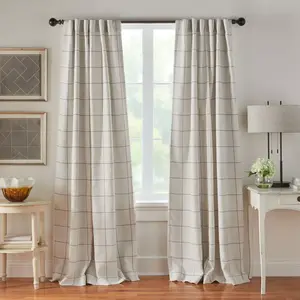 Brighton Windowpane Plaid Lined Room Darkening Single Window Curtain Panel  - 52" x 95" - Gray - Elrene Home Fashions