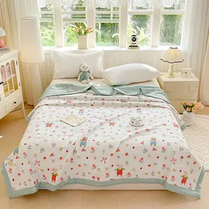 Summer Cotton Printed Air Conditioning Blanket, Soft and Comfortable, Breathable and Moisture-Wicking, Ideal for Summer Ac Rooms, Office Naps