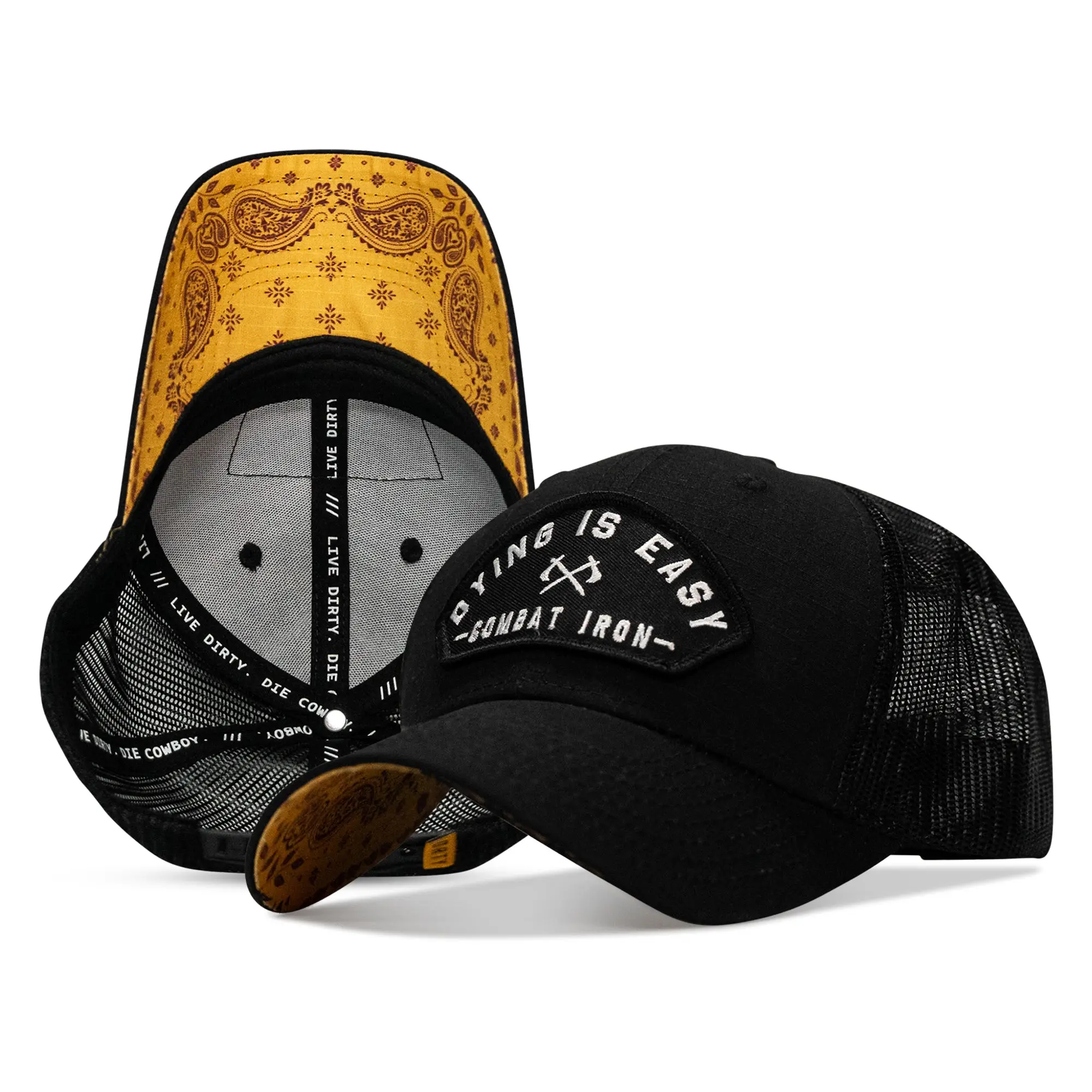 COMBAT IRON Dying Is Easy Arch Patch Ripstop Snapback Hat, Custom Patched Hats for Daily Wear