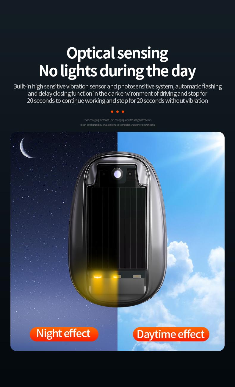 Solar Car Roof RGB Strobe Lingts With Remote Control ,Drill-Free Installation, Roof Running Lights，8-Color Waterproof LED Vibration Sensor ，Universal Cable-free LED Cab Running Lights, Decorative Warning Navigation Lamp for Truck SUV Cars.