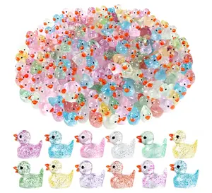 100pcs Mini Glitter Ducks Colorful Tiny Small Little Resin Ducks to Hide Plastic Animal Figures for for Dollhouse Micro Dollhouse Landscape Aquarium Decorations
