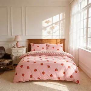 Strawberry Pattern Bedding Set, 3 Counts/set Including 1 Duvet Cover & 2 Counts Pillowcase without Filler, Bedding Supplies for Home Bedroom