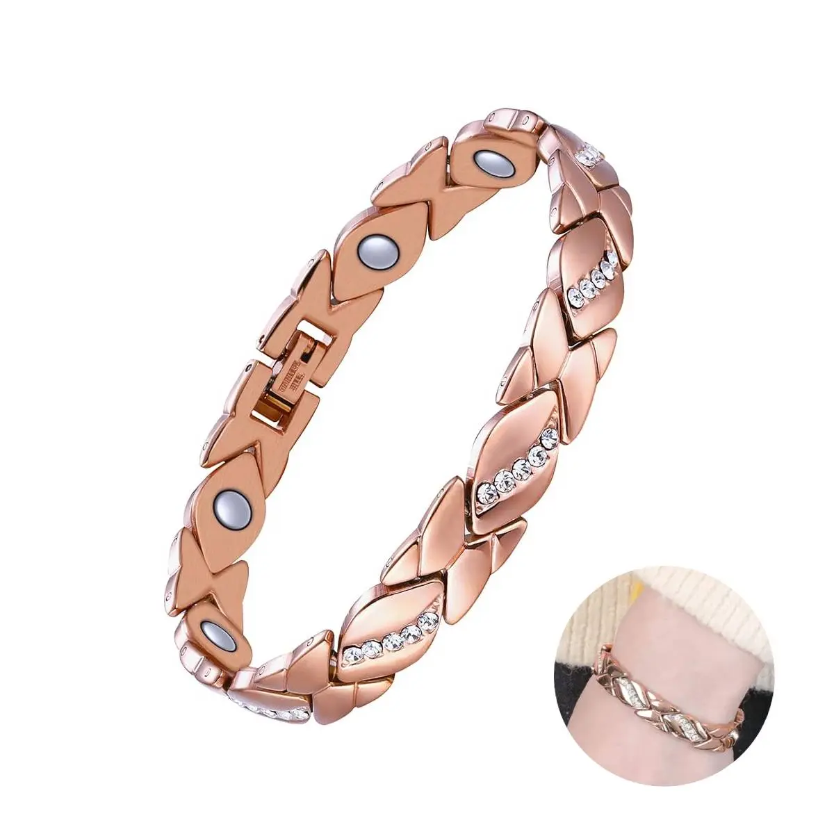Pure Copper Magnetic Bracelet for Women and Men, Hip Hop Style Crystal Link Bangle, Fashionable Daily Wear Costume Jewelry, Bracelets For Women