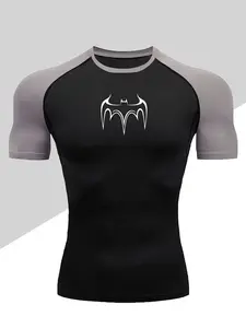 Men's Dragon Print Compression T-Shirt, Quick-Dry Breathable Stretch Fabric, Tight-Fitting Short Sleeve Top for Fitness and Outdoor Activities