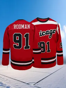 Men's Letter & Number Embroidery Hockey Jersey, Chicago #91 Stitched Ice Hockey Jersey,V-Neck Loose Fit Breathable Sportswear,Perfect for Training & Competition Wear, Unisex , All Seasons
