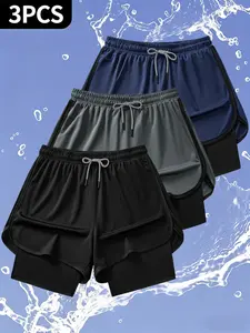 Men's Sport Shorts Set, Lightweight Comfortable Drawstring Pockets, Running Fitness Shorts, Elastic Polyester Blend, Gym Jogging Outdoor Activities