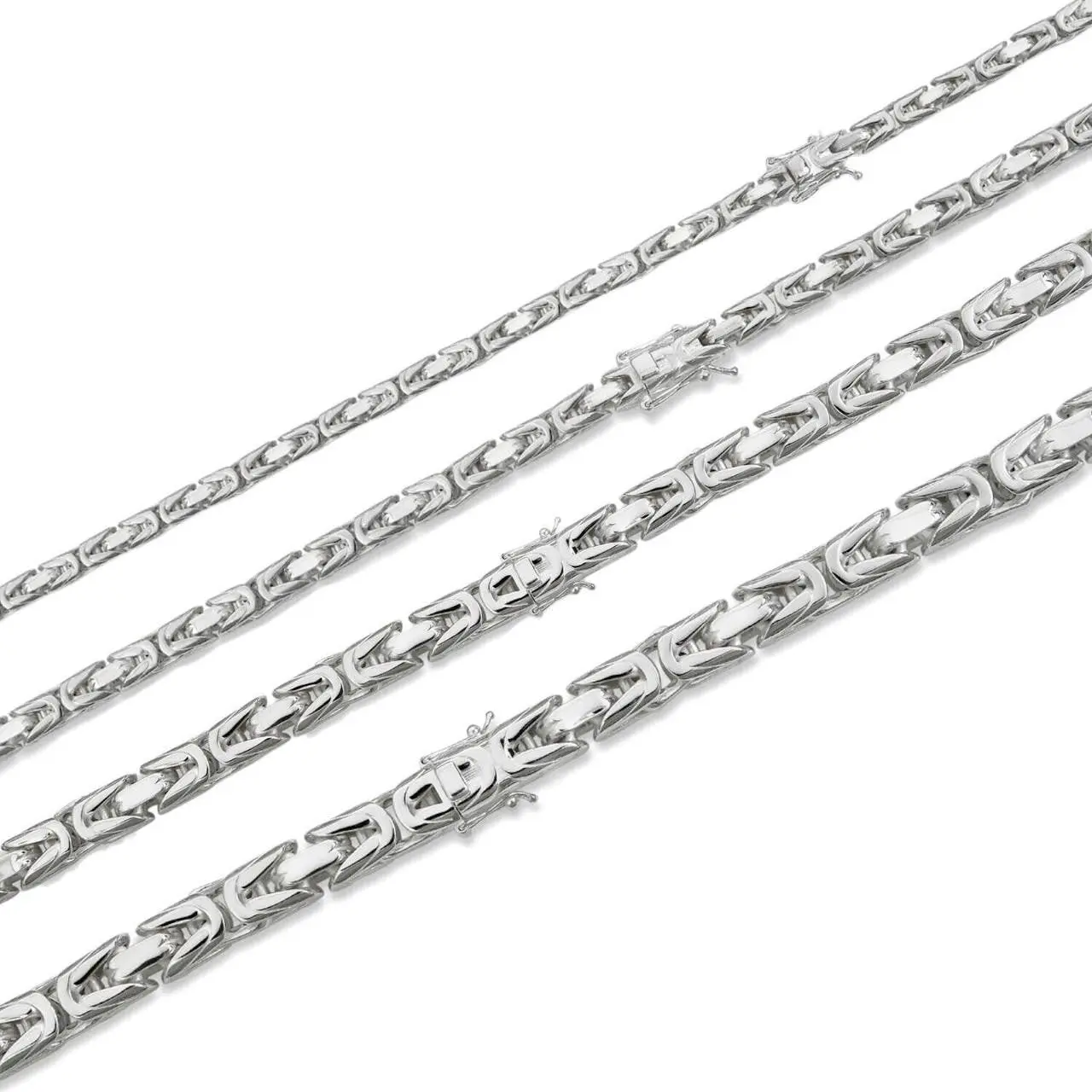 Modern Byzantine Link Chain Necklace W. Box Lock - 925 Sterling Silver - 18"-28" - 5mm-10mm
