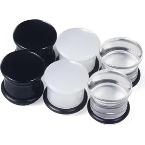 8G-12mm  Single Flare Ear Gauges Plugs and Tunnels mushroom shaped with O-Ring Gauges Expander Stretcher for Women Men Clear Black Opalite