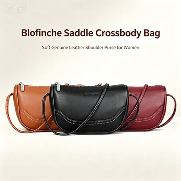 Blofinche Genuine Cowhide Leather Saddle Crossbody Bag for Women, Minimalist Small Shoulder Purse with Thin Adjustable Strap, Lightweight Mini Cell Phone Handbag for Daily Shopping Travel Dating